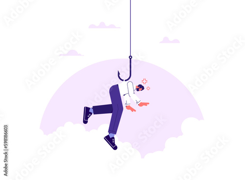 illustration of businessman trapped on a fishing hook, Financial bait vector concept