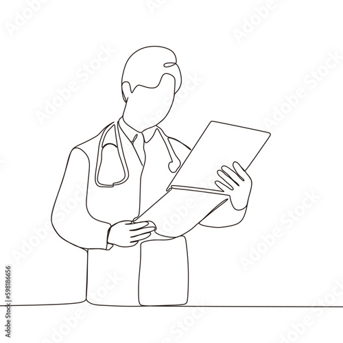 Continuous line drawing of woman doctor with stethoscope One line art of health care concep