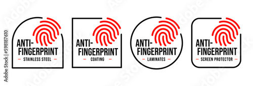 Anti Fingerprint vector. Not allow Fingerprint sign. Resistance fingerprint logo, no fingerprint, don't touch screen protector.