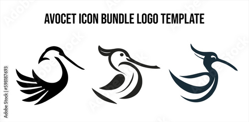 avocet bird icon illustration set design. avocet bird logo bundle template
