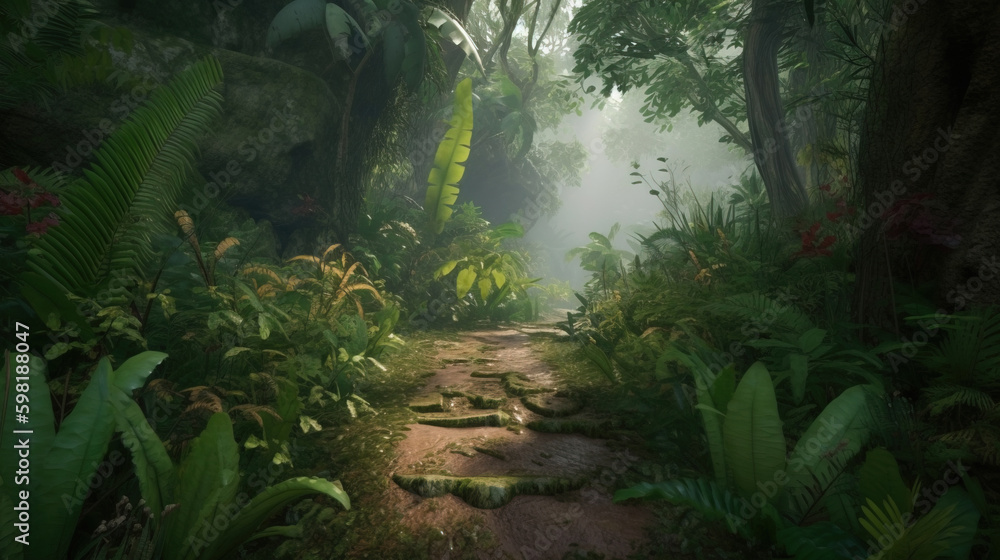 Fototapeta premium path in the jungle.Generative Ai