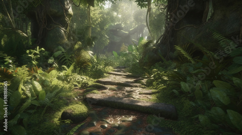 path in the jungle.Generative Ai © Shades3d