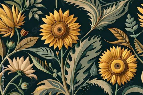 beautiful sunflowers repeating pattern Generative AI