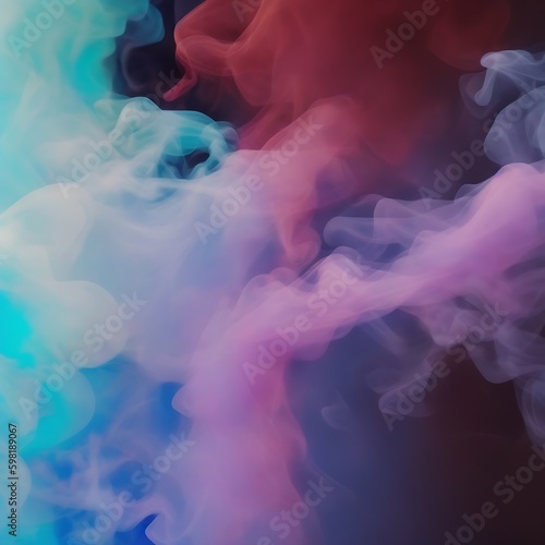 Color smoke abstract background. Cold hot. Ice fire flame. Defocused blue-red contrast paint splash light glowing vapor floating cloud texture. Generative AI.