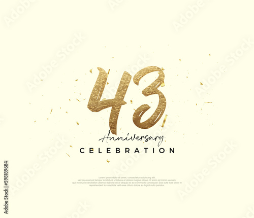 43th anniversary celebration, with gold glitter numbers. Premium vector background for greeting and celebration.
