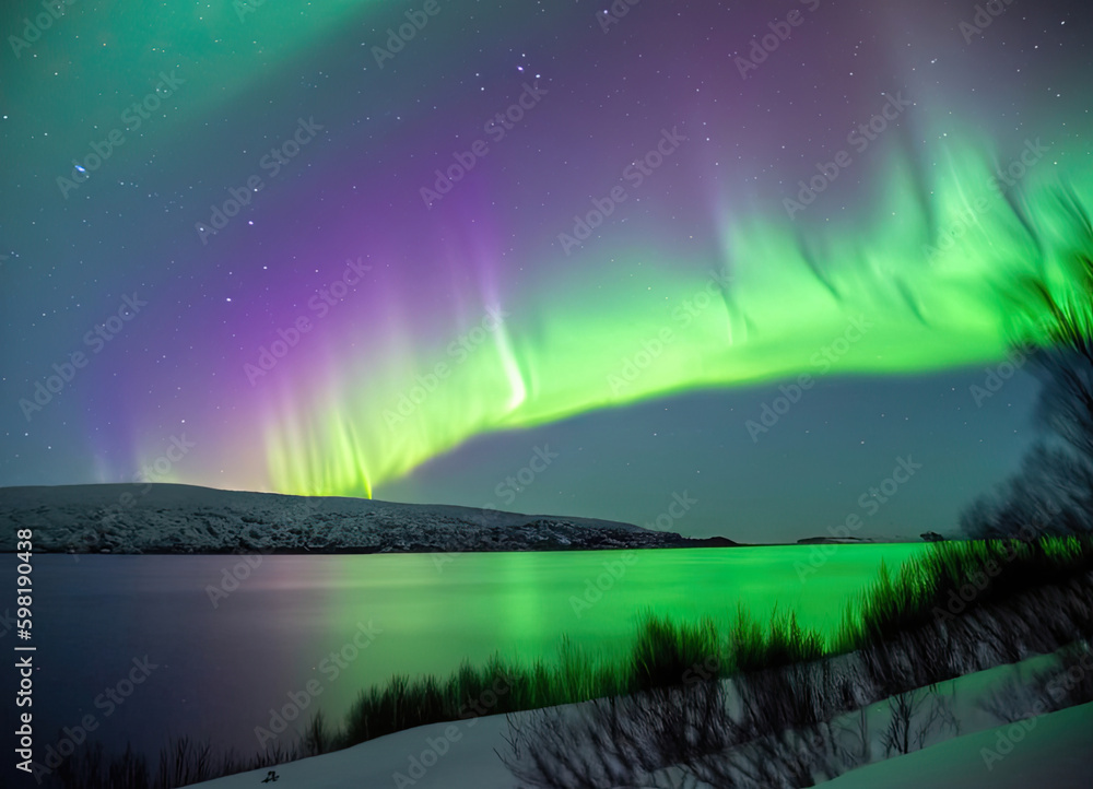 aurora borealis over the sea