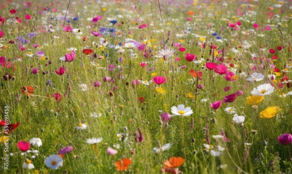 Spring meadow is alive with the beauty of flowers Creating using generative AI tools