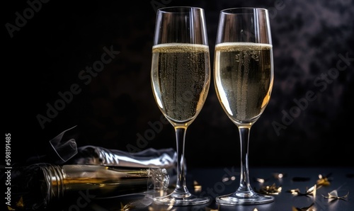 Clanking champagne flutes to celebrate New Year Eve Creating using generative AI tools