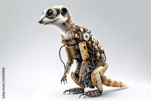 Image of a meerkat modified into a electronics robot on a white background. Wildlife Animals. Illustration, Generative AI. © yod67
