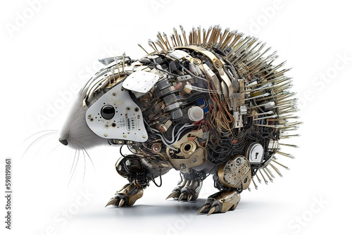 Image of a porcupine modified into a electronics robot on a white background. Wildlife Animals. Illustration  Generative AI.