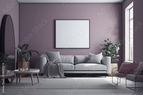 Purple Living Room Interior - Cozy and Sophisticated Space Created with Generative AI