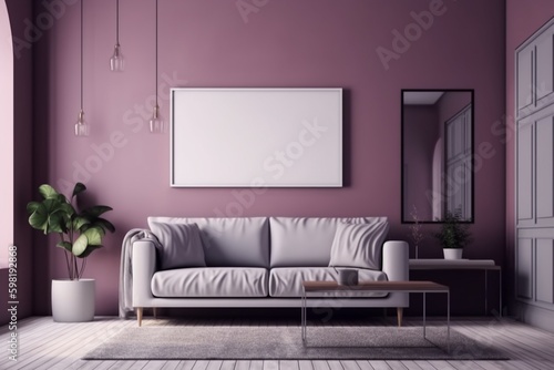 Purple Living Room Interior - Cozy and Sophisticated Space Created with Generative AI © dendyh7