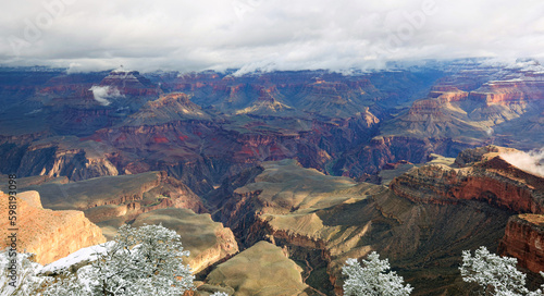 Fototapeta Naklejka Na Ścianę i Meble -  View of the Grand Canyon from Grand Canyon Trail on a Sunny Winter Day, Arizona