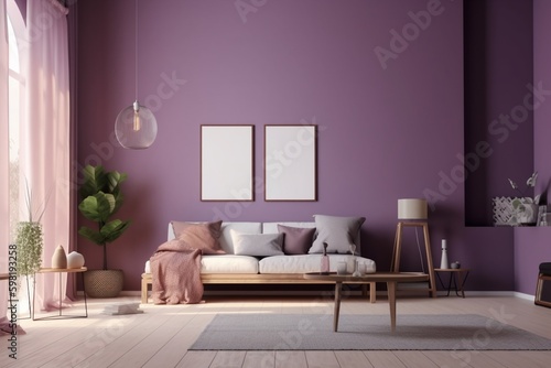 Purple Living Room Interior - Cozy and Sophisticated Space Created with Generative AI