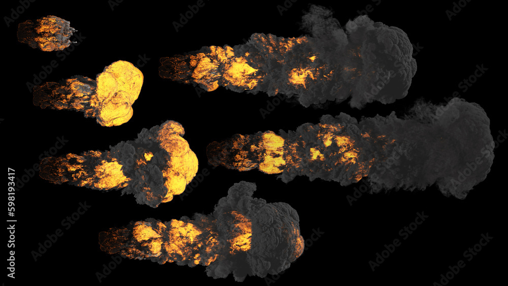 Explosion Blow set 3D Render Illustrations Explosion Blow set 3D Render Illustrations