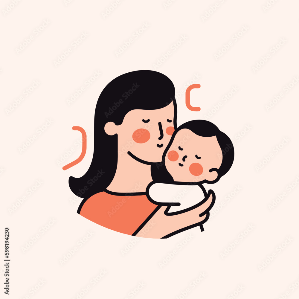 Vector Illustration Of Mother Holding Baby Son In Arms. Happy Mother`s Day Greeting Card. Vector Illustration Of Mother Holding Baby Son In Arms. Happy Mother`s Day Greeting Card.