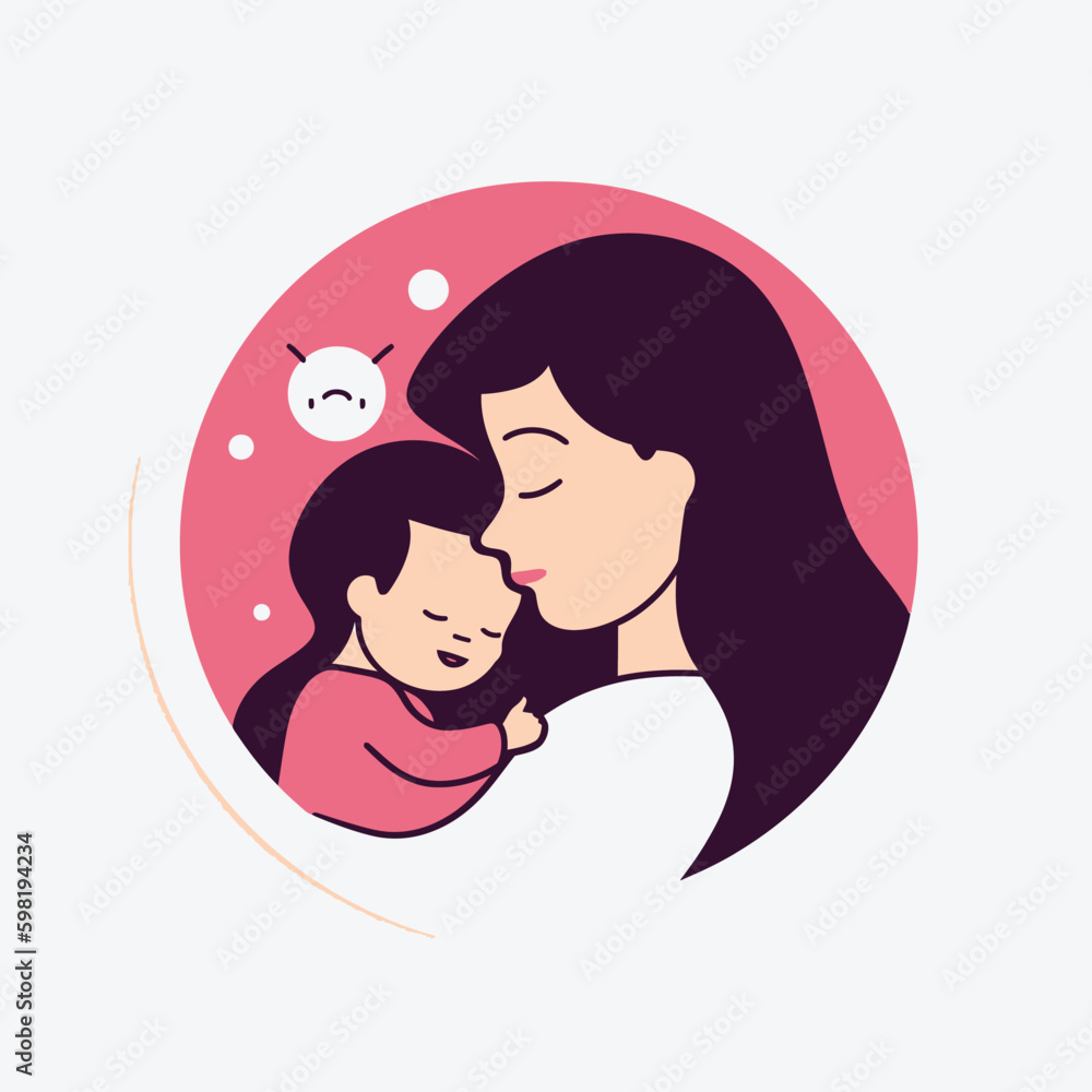 Vector Illustration Of Mother Holding Baby Son In Arms. Happy Mother`s Day Greeting Card. Vector Illustration Of Mother Holding Baby Son In Arms. Happy Mother`s Day Greeting Card.