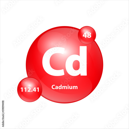 Cadmium (Cd) icon structure chemical element round shape circle red easily. Chemical element of periodic table Sign with atomic number. Study in science for education. 3D Illustration vector.