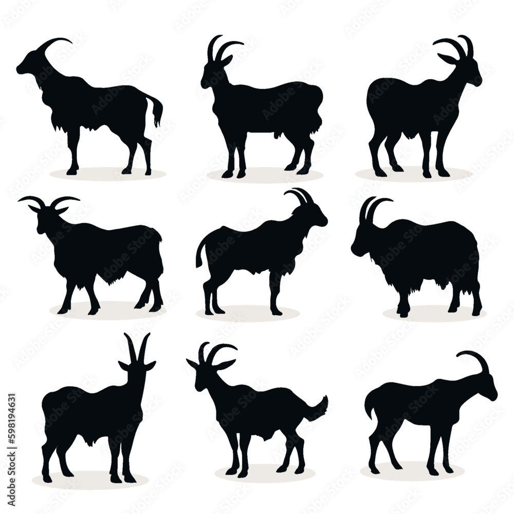 Set Goat silhouette vector illustration