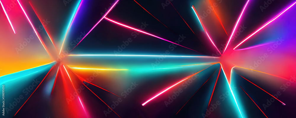 Laser Rays. Neon Light Background. Disco Illumination. Blur Fluorescent 