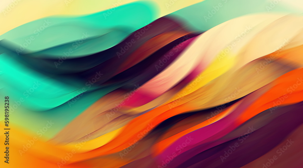 Blur colors abstract background. Veil texture. Defocused vibrant orange cyan blue purple gradient curve waves shape design art illustration.