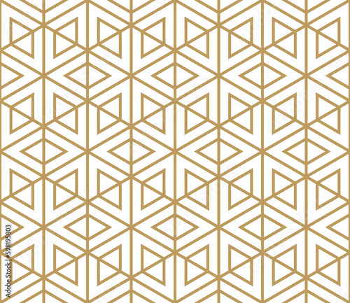 Ornamental seamless gold hexagon pattern isolated on transparent background, cut out, png, illustration.