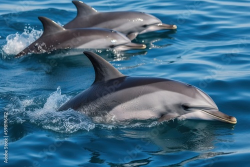 A family of dolphins swimming in the ocea