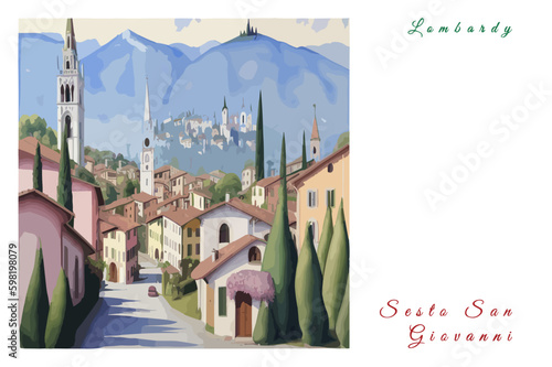 Sesto San Giovanni: Poster with the name of the Italian city Sesto San Giovanni and a water color illustration