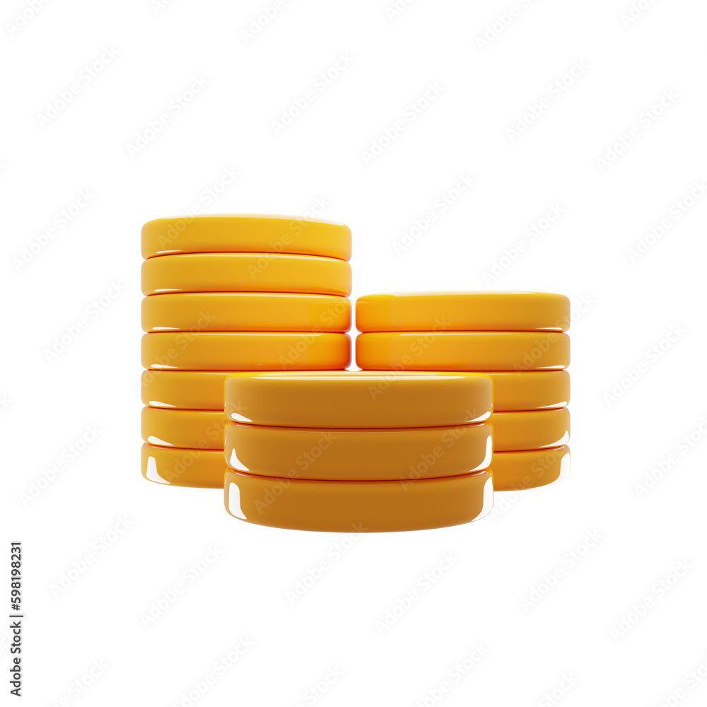 Financial coin stacks icon with cartoon style. Business icon concept. 3d rendering illustration Financial coin stacks icon with cartoon style. Business icon concept. 3d rendering illustration