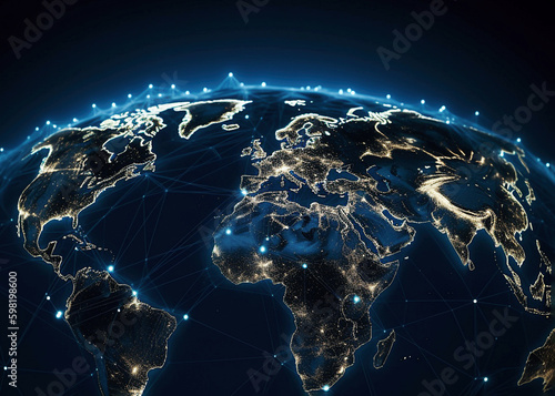 AI generative. Global communication network concept network dots surrounding planet earth