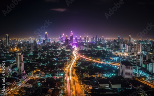 Beautiful​ bangkok​ City​ night​ with river​ landscape​, Generative AI.