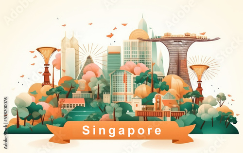 Singapore with landmark and popular for tourist attractions, Generative AI.