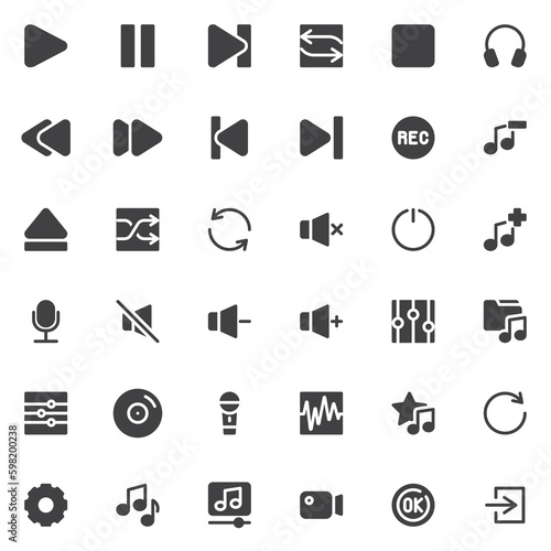 Audio and video UI vector icons set