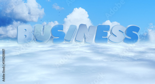 雲海を抜けた風景、さわやかな青空の背景　BUSINESS3D文字　夏・夏休み・旅行・飛行の背景イメージ
