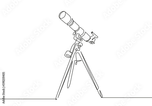 Telescope Continuous Line Drawing. Abstract Vector Illustration of Telescope Continuous One Line Drawing. 