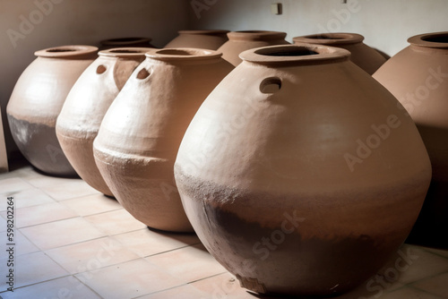 pottery brown container craft ceramic clay terracotta art traditional pot. Generative AI. Generative AI
