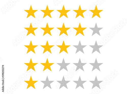 Stars rating icon set. Gold star icon set isolated on a white background. 