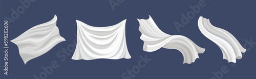 Fluttering White Cloth or Fabric Isolated on Blue Background Vector Set
