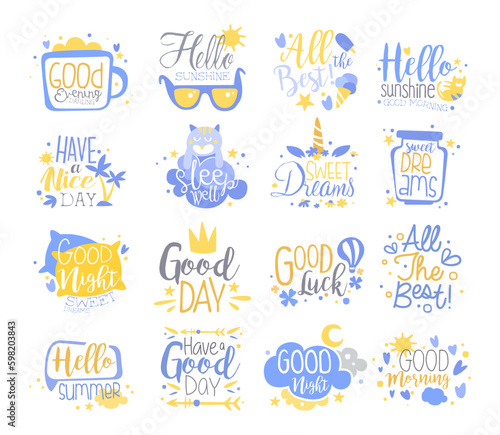 Motivational and Greeting Quote and Inscription as Inspiration Typography Big Vector Set