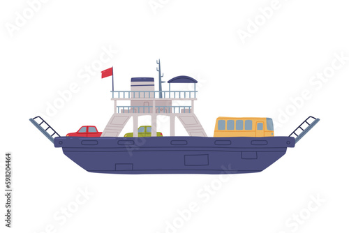 Ferry Vessel Carrying Cars as Traditional Istanbul Symbol Vector Illustration
