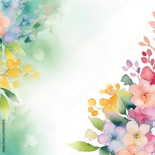 Watercolor spring flowers with copy space background. Perfect for wedding  greeting cards  quotes  Birthday and your unique creation  Generative AI