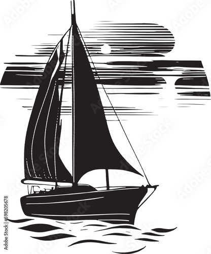 Sail Boat with sunset Vector Set