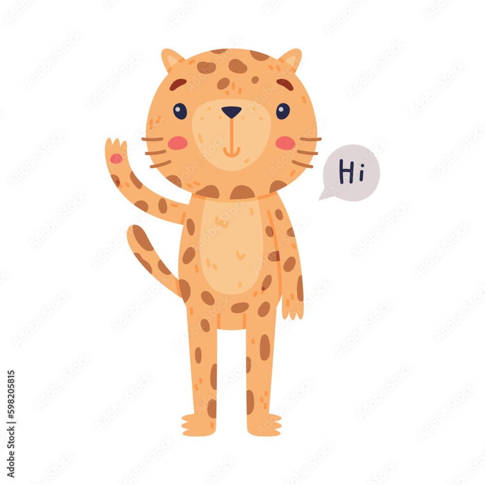 Cute Little Jaguar with Spotted Fur Greeting Saying Hi Vector Illustration Cute Little Jaguar with Spotted Fur Greeting Saying Hi Vector Illustration