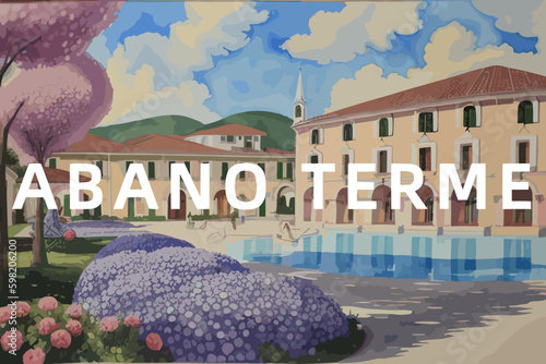 Abano Terme: Beautiful painting of an Italian village with the name Abano Terme in Veneto
