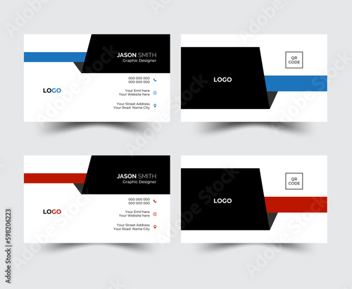 Fotografie Red corporate business card, name card template ,horizontal simple clean layout design template , Business banner template for website
