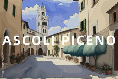 Ascoli Piceno: Beautiful painting of an Italian village with the name Ascoli Piceno in Marche photo