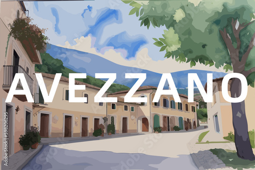 Avezzano: Beautiful painting of an Italian village with the name Avezzano in Abruzzo photo