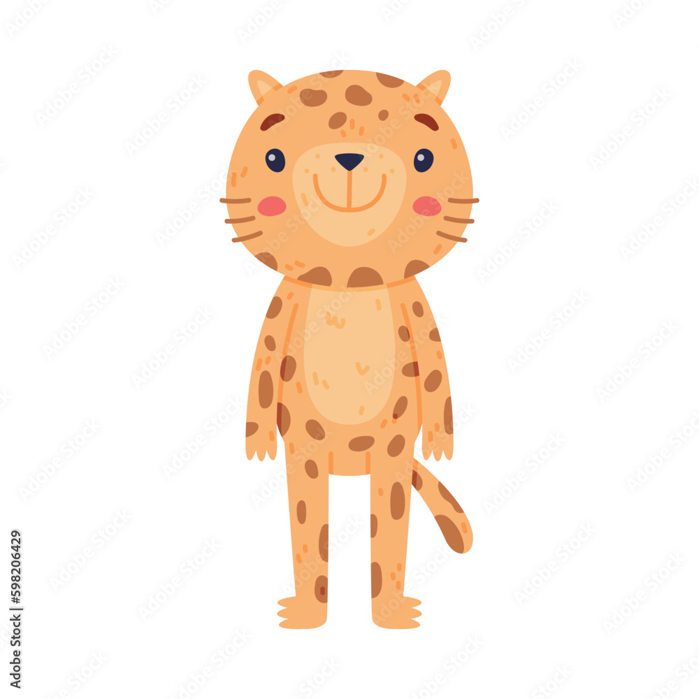 Cute Little Jaguar with Spotted Fur Standing and Smiling Vector Illustration Cute Little Jaguar with Spotted Fur Standing and Smiling Vector Illustration