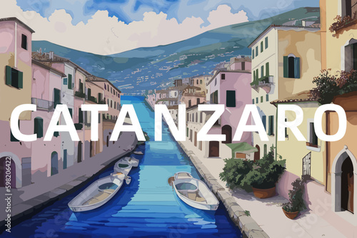 Catanzaro: Beautiful painting of an Italian village with the name Catanzaro in Calabria photo