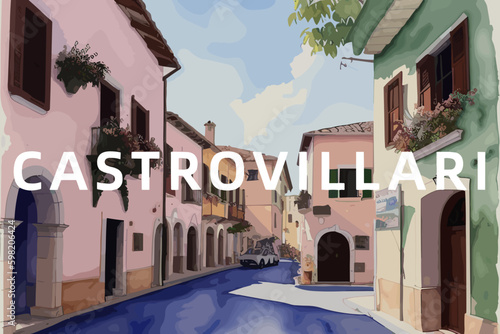 Castrovillari: Beautiful painting of an Italian village with the name Castrovillari in Calabria